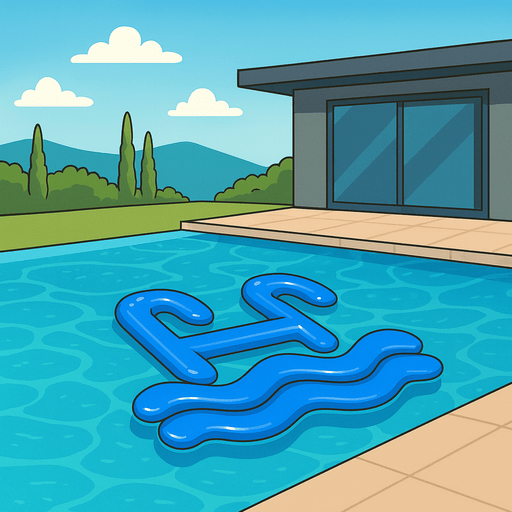 UpBuoy logo as a cartoon floaty in a swimming pool