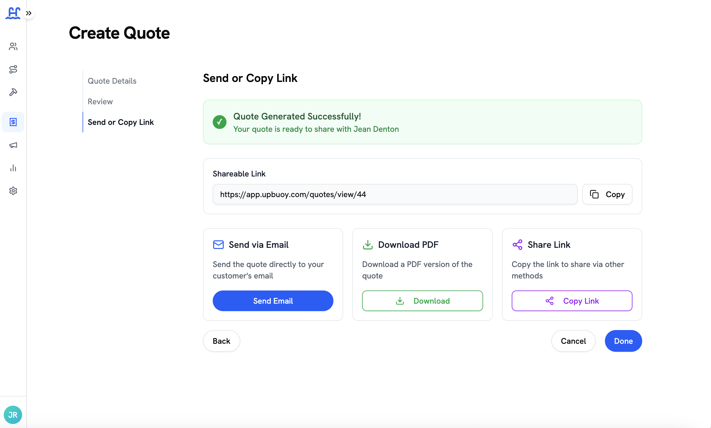 Create Quote Dashboard